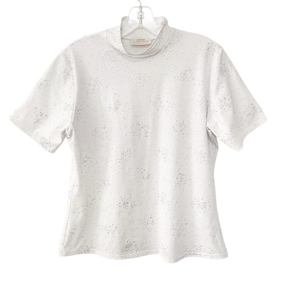 LINDA LUNDSTRÖM White Mock Neck‎ Short Sleeve Rhinestone Embellished Top M - Picture 1 of 6